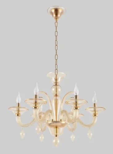 Люстра подвесная CAETANO SP-PL6 AMBER Crystal Lux без плафона на 6 ламп, основание золотое янтарное в стиле венецианский  фото 4